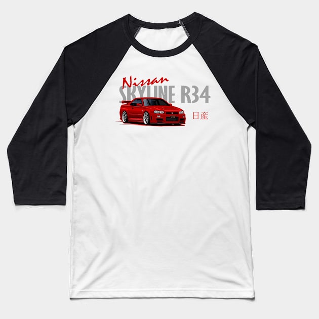 Nissan Skyline GTR r34 Red, JDM Car Baseball T-Shirt by T-JD